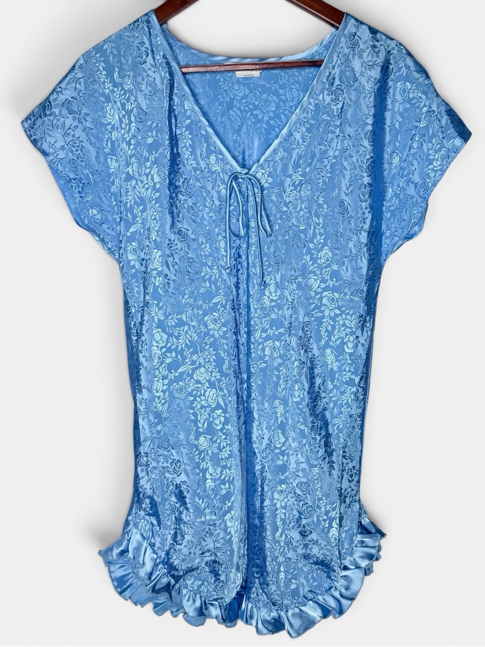 Vintage Floral Satin Tie-Front Nightgown Sleep Dress Grandmillenial | Size Small